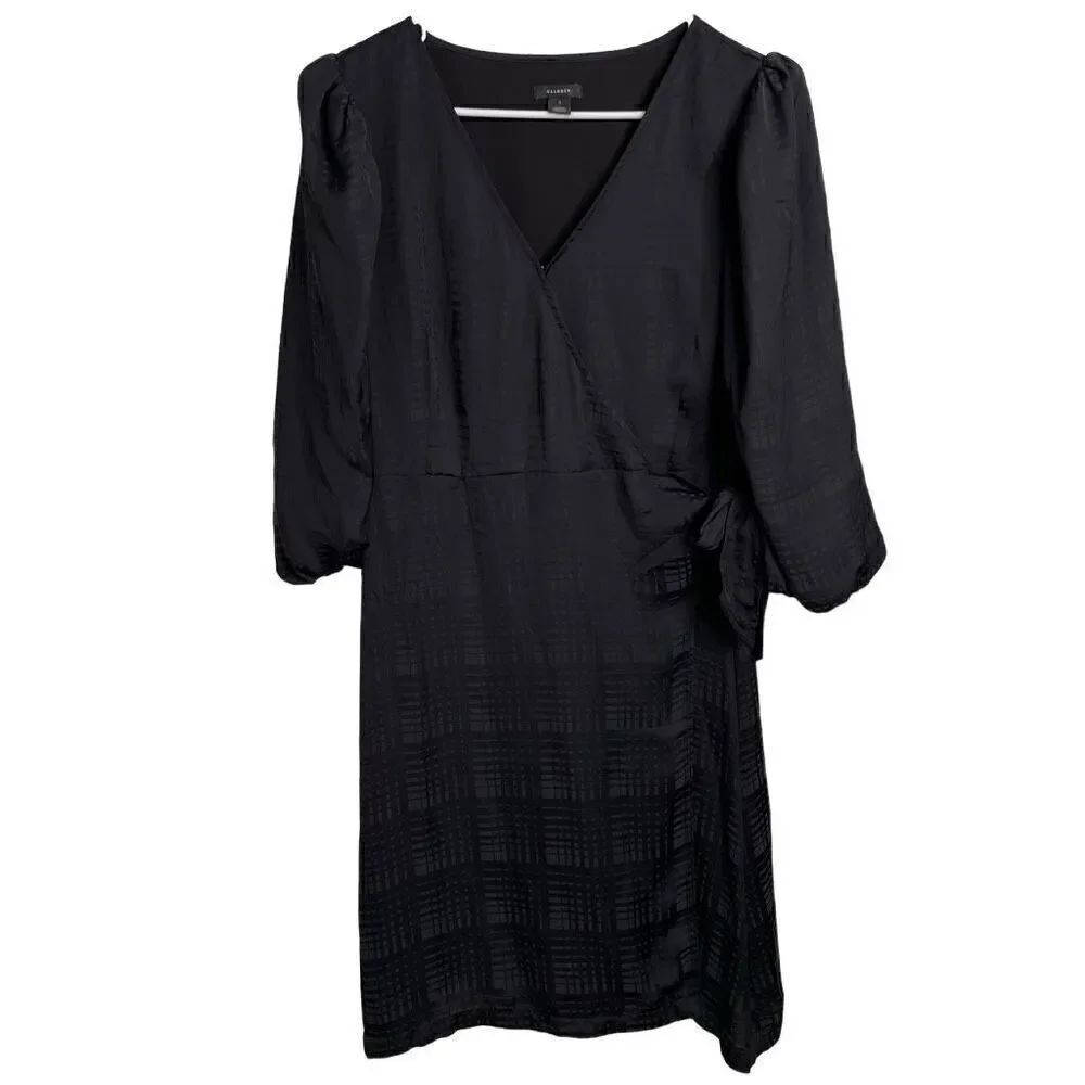 Halogen Womens Everyday Wrap Dress L Midnight Navy 3/4 Sleeve Witchy Demure
